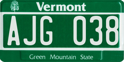 VT license plate AJG038