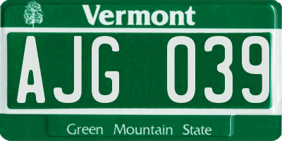 VT license plate AJG039