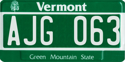 VT license plate AJG063