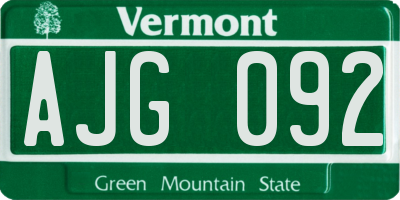VT license plate AJG092