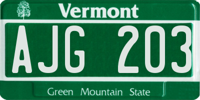 VT license plate AJG203