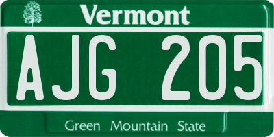 VT license plate AJG205