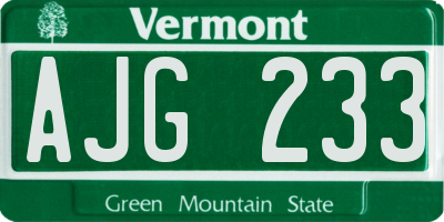 VT license plate AJG233