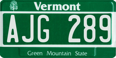 VT license plate AJG289