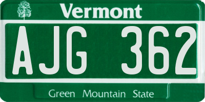 VT license plate AJG362