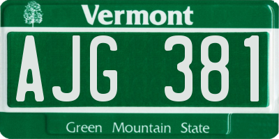 VT license plate AJG381