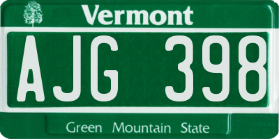VT license plate AJG398
