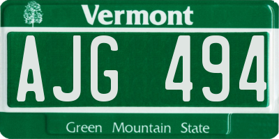 VT license plate AJG494