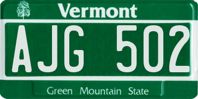 VT license plate AJG502