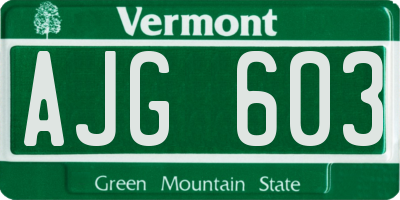 VT license plate AJG603