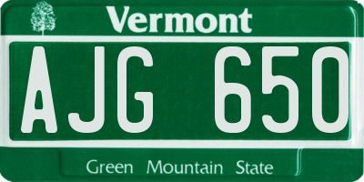 VT license plate AJG650