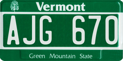VT license plate AJG670