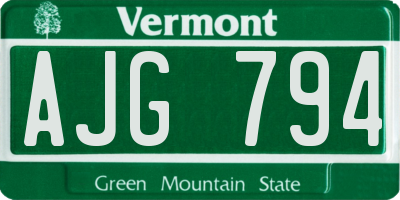 VT license plate AJG794