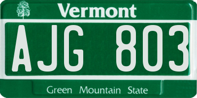 VT license plate AJG803