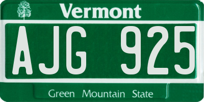 VT license plate AJG925