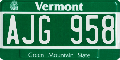 VT license plate AJG958
