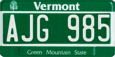 VT license plate AJG985