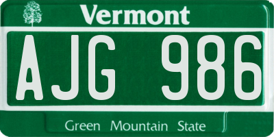 VT license plate AJG986