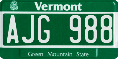 VT license plate AJG988