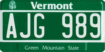 VT license plate AJG989