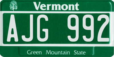 VT license plate AJG992