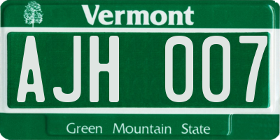 VT license plate AJH007