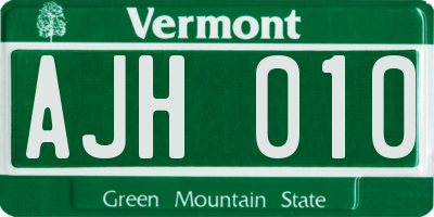 VT license plate AJH010