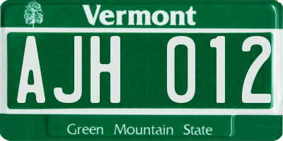 VT license plate AJH012