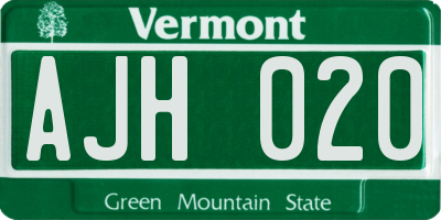 VT license plate AJH020