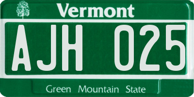 VT license plate AJH025
