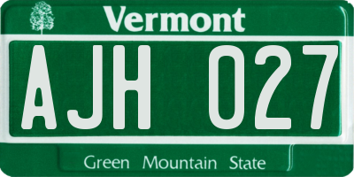 VT license plate AJH027