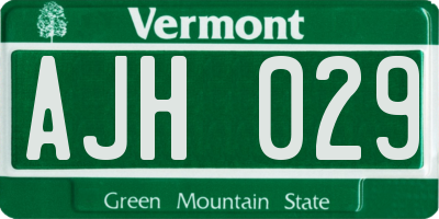 VT license plate AJH029