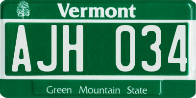 VT license plate AJH034