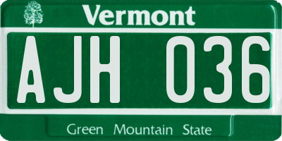 VT license plate AJH036
