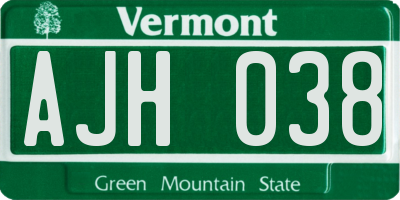 VT license plate AJH038