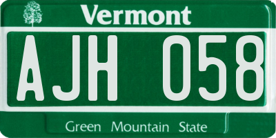 VT license plate AJH058