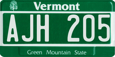 VT license plate AJH205