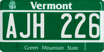 VT license plate AJH226