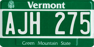 VT license plate AJH275