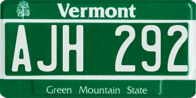 VT license plate AJH292