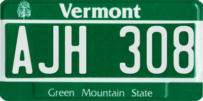VT license plate AJH308