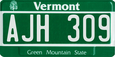 VT license plate AJH309