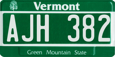 VT license plate AJH382