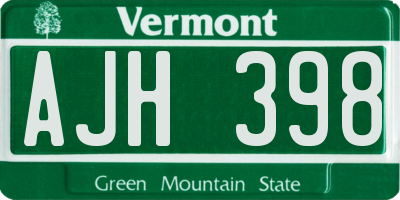 VT license plate AJH398