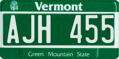 VT license plate AJH455