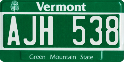 VT license plate AJH538