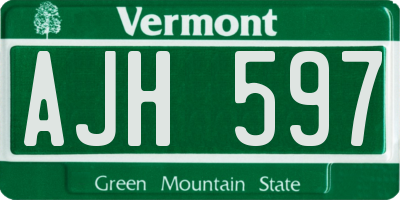 VT license plate AJH597