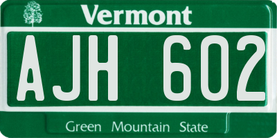 VT license plate AJH602