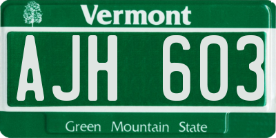 VT license plate AJH603