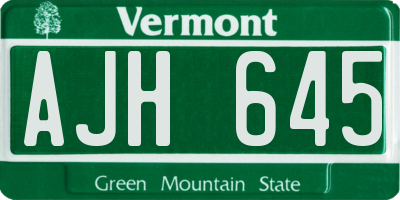 VT license plate AJH645